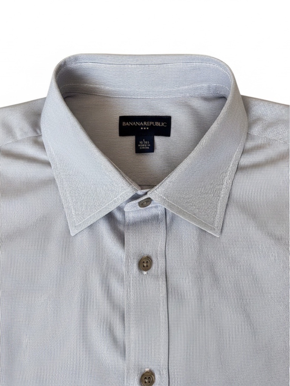 Banana Republic Men’s Short Sleeve Button-Down Shirt White/Blue Striped Size-L - Picture 3 of 4
